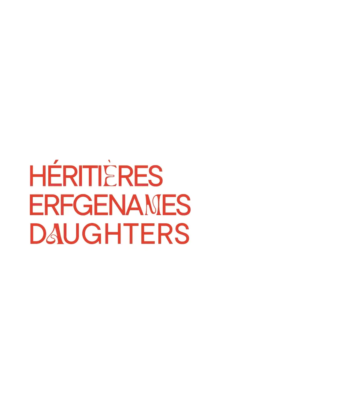 Red trilingual Héritières-Erfgenamen-Daughters logo on white background, minimalist design