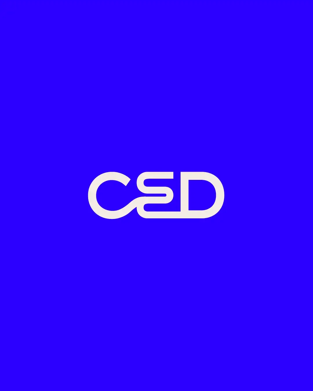 Centered cream CED logo on Klein blue background, minimalist design